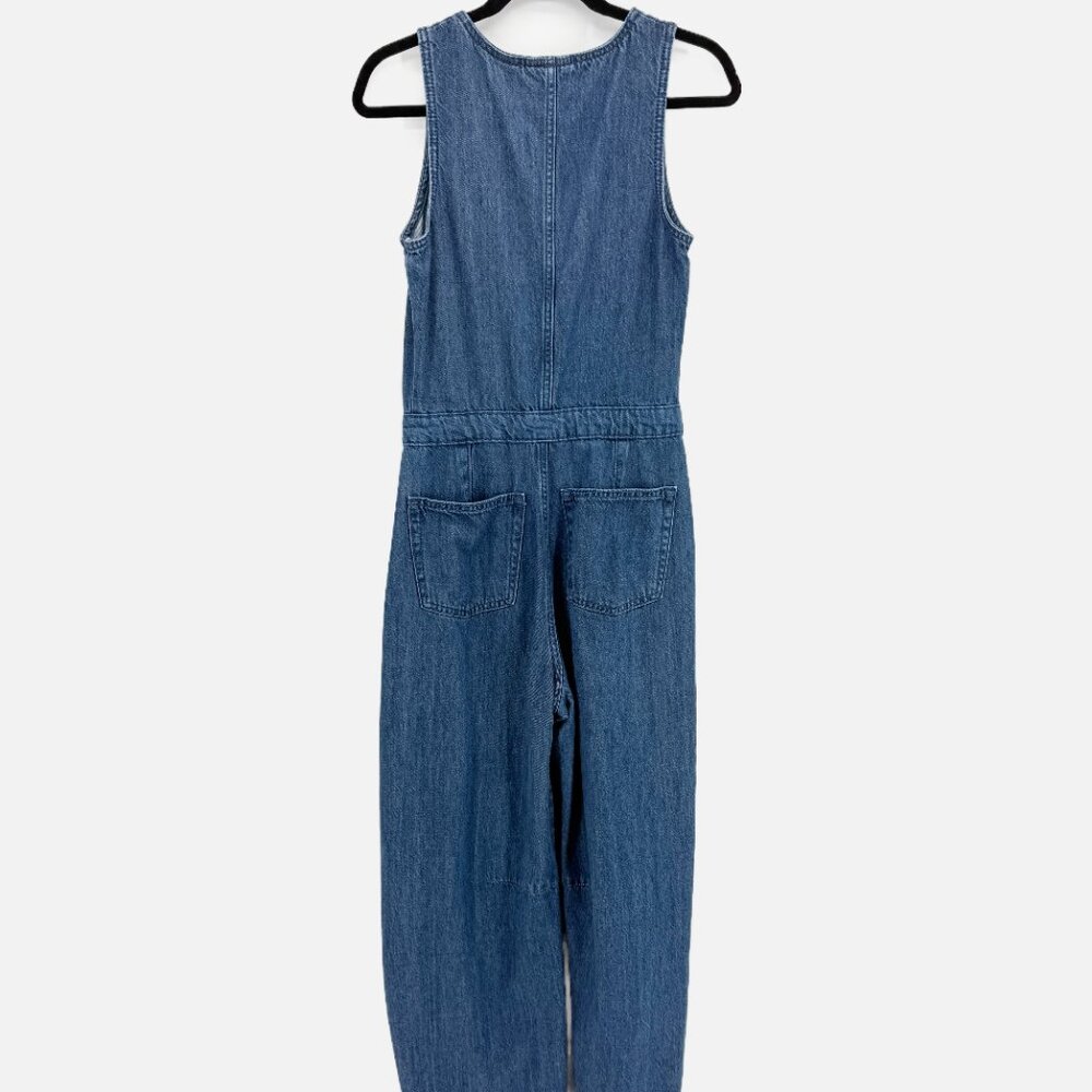 Universal Thread Curved Barrel Leg Jeans Denim Jumpsuit Overalls, Medium Wash 2 - Picture 6 of 11